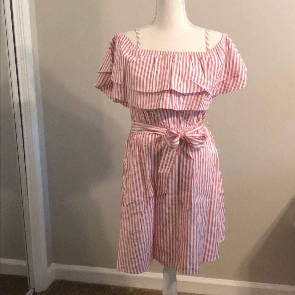 Pink and white off shoulder dress
